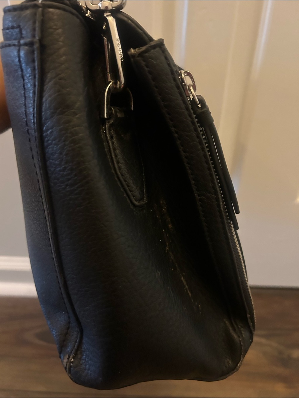 Calvin Klein Reyna Black Pebbled Leather Crossbody with Silver Hardware - Picture 5 of 10